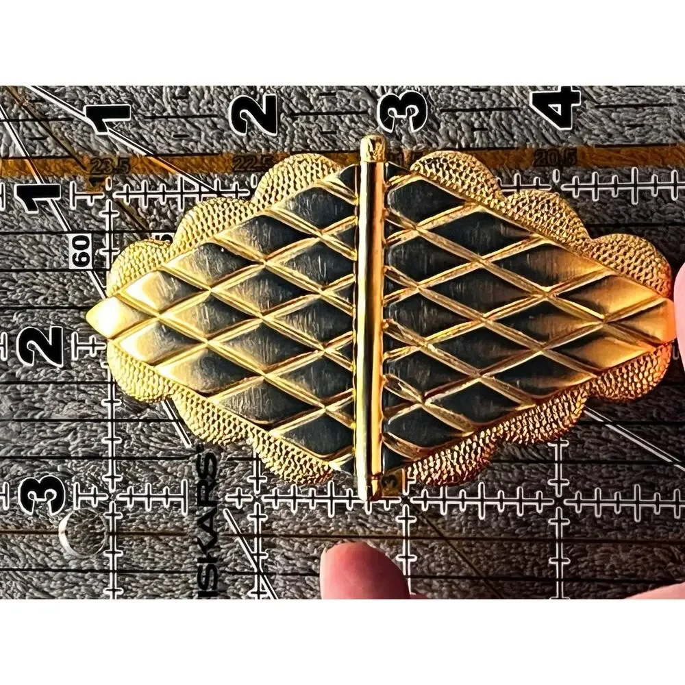 Vintage 1980s Accessocraft NYC Gold Tone Quilted 2-Piece Belt Buckle